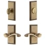 Grandeur Carre Solid Brass Right Handed Single Cylinder Keyed Entry Leverset and Deadbolt Combo Pack with Portofino Lever and 2-3/4" Backset Vintage Brass