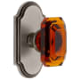 Grandeur Arc Solid Brass Passage Set with Baguette Amber Crystal Knob and 2-3/4" Backset Antique Pewter