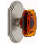 Grandeur Arc Solid Brass Passage Set with Baguette Amber Crystal Knob and 2-3/4" Backset Satin Nickel