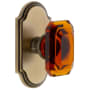 Grandeur Arc Solid Brass Passage Set with Baguette Amber Crystal Knob and 2-3/4" Backset Vintage Brass