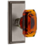 Grandeur Carre Solid Brass Passage Set with Baguette Amber Crystal Knob and 2-3/8" Backset Antique Pewter