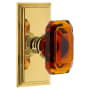 Grandeur Carre Solid Brass Passage Set with Baguette Amber Crystal Knob and 2-3/8" Backset Polished Brass