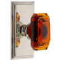 Grandeur Carre Solid Brass Passage Set with Baguette Amber Crystal Knob and 2-3/8" Backset Polished Nickel