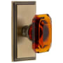 Grandeur Carre Solid Brass Passage Set with Baguette Amber Crystal Knob and 2-3/8" Backset Vintage Brass