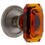Grandeur Circulaire Solid Brass Passage Set with Baguette Amber Crystal Knob and 2-3/4" Backset Antique Pewter