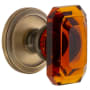 Grandeur Circulaire Solid Brass Passage Set with Baguette Amber Crystal Knob and 2-3/8" Backset Vintage Brass