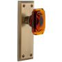 Grandeur Fifth Avenue Solid Brass Passage Set with Baguette Amber Crystal Knob and 2-3/8" Backset Vintage Brass