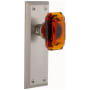 Grandeur Fifth Avenue Solid Brass Non-Turning One-Sided Dummy with Baguette Amber Crystal Knob Satin Nickel