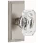 Grandeur Carre Solid Brass Privacy Set with Baguette Clear Crystal Knob and 2-3/4" Backset Satin Nickel