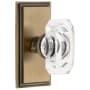 Grandeur Carre Solid Brass Privacy Set with Baguette Clear Crystal Knob and 2-3/4" Backset Vintage Brass