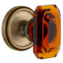 Grandeur Georgetown Solid Brass Privacy Set with Baguette Amber Crystal Knob and 2-3/4" Backset Vintage Brass