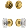 Grandeur Georgetown Solid Brass Single Cylinder Keyed Entry Knobset and Deadbolt Combo Pack with Baguette Clear Crystal Knob and 2-3/4" Backset Lifetime Brass