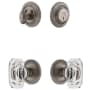 Grandeur Circulaire Solid Brass Single Cylinder Keyed Entry Knobset and Deadbolt Combo Pack with Baguette Clear Crystal Knob and 2-3/8" Backset Antique Pewter