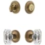 Grandeur Circulaire Solid Brass Single Cylinder Keyed Entry Knobset and Deadbolt Combo Pack with Baguette Clear Crystal Knob and 2-3/8" Backset Vintage Brass