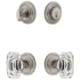 Grandeur Circulaire Solid Brass Single Cylinder Keyed Entry Knobset and Deadbolt Combo Pack with Baguette Clear Crystal Knob and 2-3/8" Backset Satin Nickel