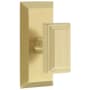 Grandeur Carre Solid Brass Privacy Door Knob Set with Fifth Avenue Short Trim from the Concealed Screw Collection - 2-3/8" Backset Satin Brass