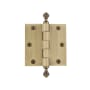 Grandeur 3.5 x 3.5 Inch Plain Bearing Square Corner Mortise Door Hinge with Acorn Finial - Single Hinge Vintage Brass
