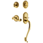 Grandeur Newport Solid Brass Rose Left Handed Keyed Entry Single Cylinder Sectional "S" Grip Handleset with Newport Lever and 2-3/8" Backset Lifetime Brass