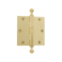 Grandeur 3.5 x 3.5 Inch Plain Bearing Square Corner Mortise Door Hinge with Acorn Finial - Single Hinge Unlacquered Brass