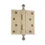 Grandeur 4 x 4 Inch Plain Bearing Square Corner Mortise Door Hinge with Acorn Finial - Single Hinge Vintage Brass