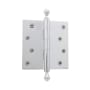 Grandeur 4 x 4 Inch Plain Bearing Square Corner Mortise Door Hinge with Acorn Finial - Single Hinge Bright Chrome
