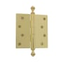 Grandeur 4 x 4 Inch Plain Bearing Square Corner Mortise Door Hinge with Acorn Finial - Single Hinge Polished Brass