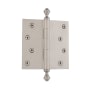 Grandeur 4 x 4 Inch Plain Bearing Square Corner Mortise Door Hinge with Acorn Finial - Single Hinge Satin Nickel