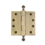Grandeur 4 x 4 Inch Plain Bearing Square Corner Mortise Door Hinge with Acorn Finial - Single Hinge Vintage Brass