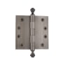 Grandeur 4 x 4 Inch Plain Bearing Square Corner Mortise Door Hinge with Acorn Finial - Single Hinge Antique Pewter