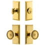 Grandeur Carre Solid Brass Single Cylinder Keyed Entry Knobset and Deadbolt Combo Pack with Soleil Knob and 2-3/4" Backset Lifetime Brass