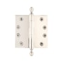 Grandeur 4 x 4 Inch Plain Bearing Square Corner Mortise Door Hinge with Acorn Finial - Single Hinge Polished Nickel