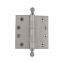 Grandeur 4 x 4 Inch Plain Bearing Square Corner Mortise Door Hinge with Acorn Finial - Single Hinge Satin Nickel