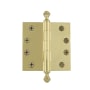 Grandeur 4 x 4 Inch Plain Bearing Square Corner Mortise Door Hinge with Acorn Finial - Single Hinge Unlacquered Brass