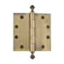 Grandeur 4.5 x 4.5 Inch Plain Bearing Square Corner Mortise Door Hinge with Acorn Finial - Single Hinge Vintage Brass
