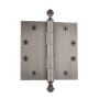 Grandeur 4.5 x 4.5 Inch Plain Bearing Square Corner Mortise Door Hinge with Acorn Finial - Single Hinge Antique Pewter