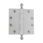 Grandeur 4.5 x 4.5 Inch Plain Bearing Square Corner Mortise Door Hinge with Acorn Finial - Single Hinge Satin Nickel