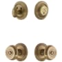 Grandeur Circulaire Solid Brass Single Cylinder Keyed Entry Knobset and Deadbolt Combo Pack with Bouton Knob and 2-3/4" Backset Vintage Brass