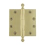 Grandeur 4.5 x 4.5 Inch Plain Bearing Square Corner Mortise Door Hinge with Acorn Finial - Single Hinge Unlacquered Brass