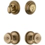 Grandeur Georgetown Solid Brass Single Cylinder Keyed Entry Knobset and Deadbolt Combo Pack with Bouton Knob and 2-3/4" Backset Vintage Brass