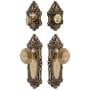 Grandeur Grande Victorian Solid Brass Single Cylinder Keyed Entry Knobset and Deadbolt Combo Pack with Circulaire Knob and 2-3/4" Backset Vintage Brass
