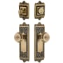 Grandeur Windsor Solid Brass Single Cylinder Keyed Entry Knobset and Deadbolt Combo Pack with Bouton Knob and 2-3/4" Backset Vintage Brass