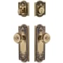 Grandeur Parthenon Solid Brass Single Cylinder Keyed Entry Knobset and Deadbolt Combo Pack with Bouton Knob and 2-3/8" Backset Vintage Brass