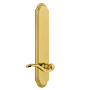 Grandeur Arc Solid Brass Tall Plate Rose Left Handed Passage Door Lever Set with Bellagio Lever and 2-3/4" Backset Polished Brass