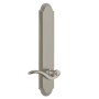 Grandeur Arc Solid Brass Tall Plate Rose Left Handed Passage Door Lever Set with Bellagio Lever and 2-3/4" Backset Satin Nickel