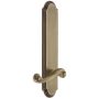 Grandeur Arc Solid Brass Tall Plate Rose Left Handed Passage Door Lever Set with Newport Lever and 2-3/4" Backset Vintage Brass