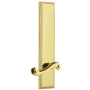 Grandeur Carre Solid Brass Tall Plate Rose Left Handed Passage Door Lever Set with Newport Lever and 2-3/4" Backset Polished Brass