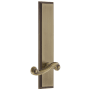 Grandeur Carre Solid Brass Tall Plate Rose Left Handed Passage Door Lever Set with Newport Lever and 2-3/4" Backset Vintage Brass