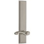 Grandeur Carre Solid Brass Rose Left Handed Tall Plate Passage Door Lever Set with Portofino Lever and 2-3/8" Backset Satin Nickel