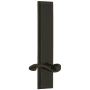 Grandeur Carre Solid Brass Rose Left Handed Tall Plate Passage Door Lever Set with Portofino Lever and 2-3/8" Backset Timeless Bronze
