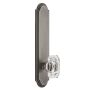 Grandeur Arc Solid Brass Tall Plate Rose Left Handed Privacy Door Knob Set with Baguette Clear Crystal Knob and 2-3/4" Backset Antique Pewter